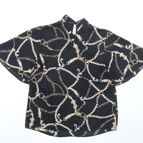 Dorothy Perkins Womens Black Geometric Polyester Basic Blouse Size 10 Round Neck - Chain Pattern