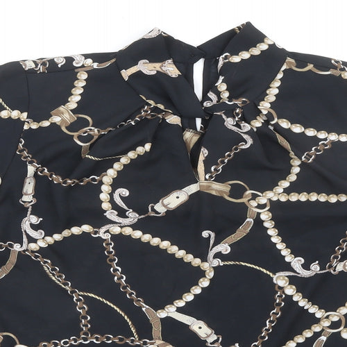 Dorothy Perkins Womens Black Geometric Polyester Basic Blouse Size 10 Round Neck - Chain Pattern