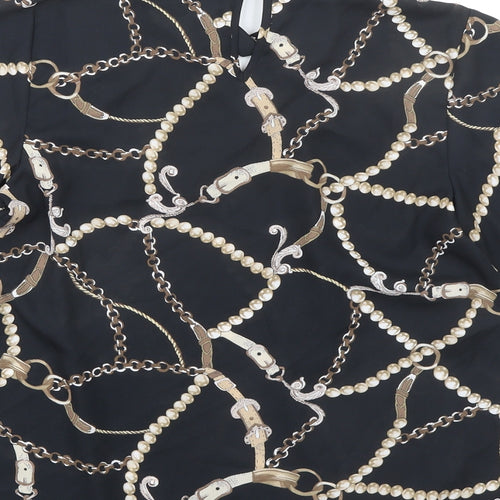 Dorothy Perkins Womens Black Geometric Polyester Basic Blouse Size 10 Round Neck - Chain Pattern