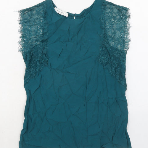 Promod Womens Green Viscose Basic Blouse Size 10 Round Neck - Lace Trim