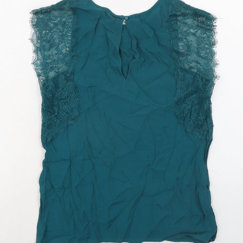 Promod Womens Green Viscose Basic Blouse Size 10 Round Neck - Lace Trim