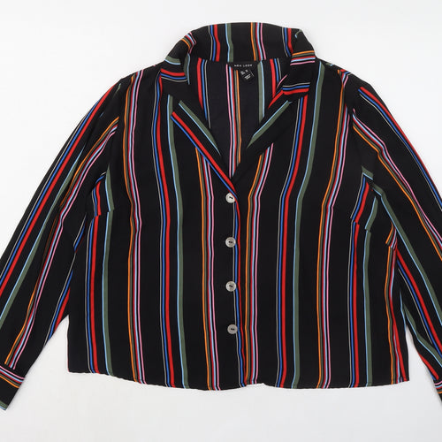 New Look Womens Black Striped Polyester Basic Button-Up Size 18 Boat Neck