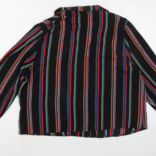 New Look Womens Black Striped Polyester Basic Button-Up Size 18 Boat Neck