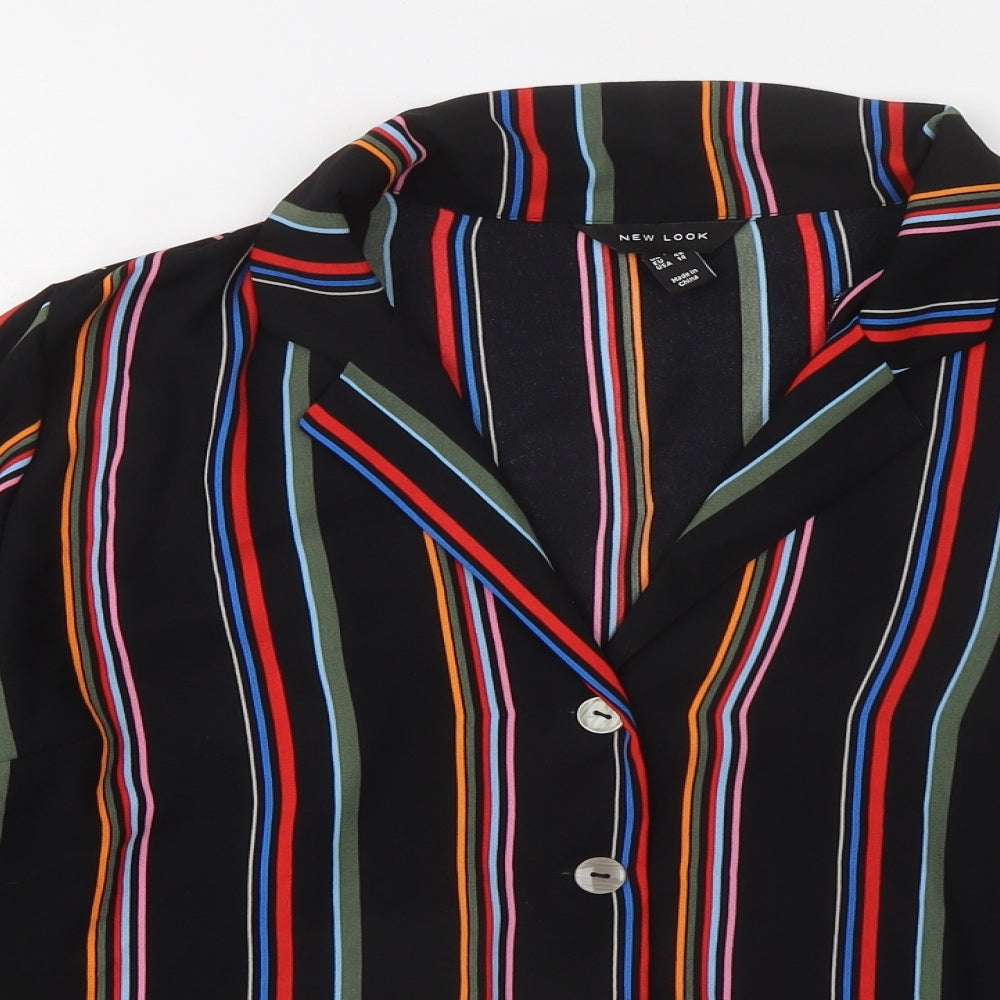 New Look Womens Black Striped Polyester Basic Button-Up Size 18 Boat Neck