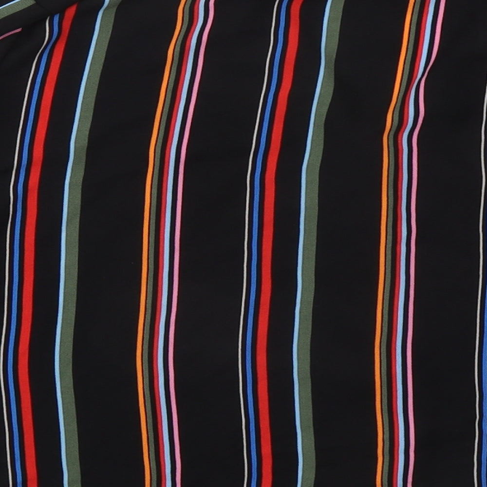 New Look Womens Black Striped Polyester Basic Button-Up Size 18 Boat Neck