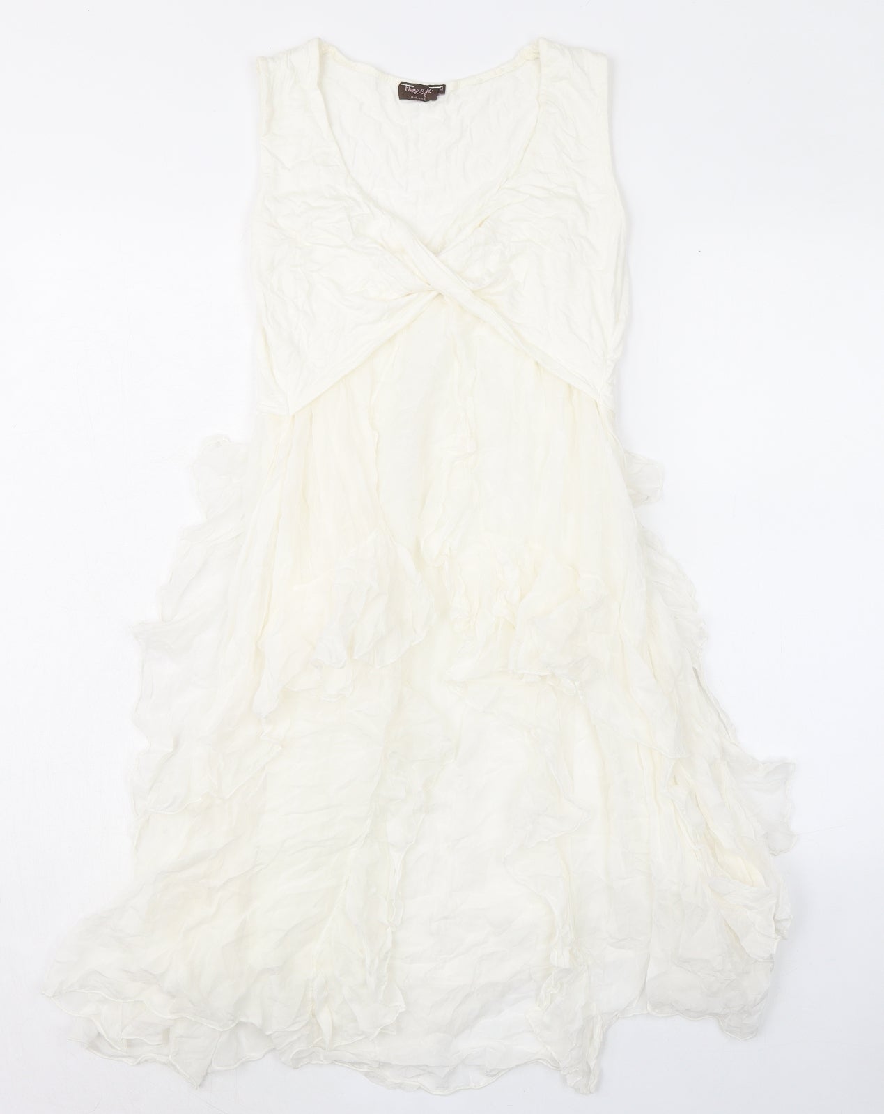 Phase Eight Womens Ivory Silk Tank Dress Size L V-Neck Pullover