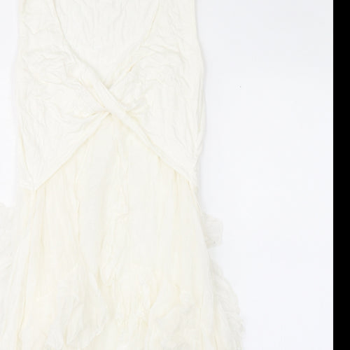 Phase Eight Womens Ivory Silk Tank Dress Size L V-Neck Pullover