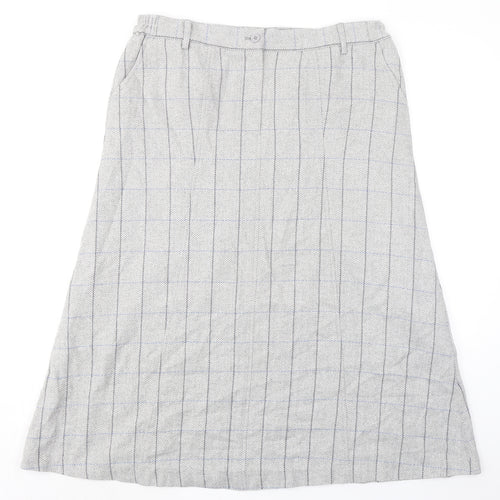 Cotton Traders Womens Grey Check Polyester A-Line Skirt Size 16 Zip
