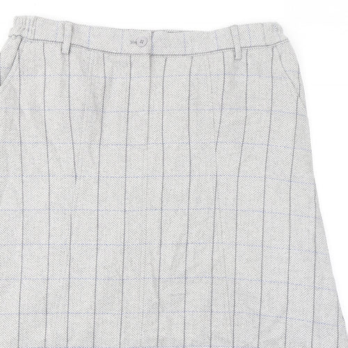 Cotton Traders Womens Grey Check Polyester A-Line Skirt Size 16 Zip