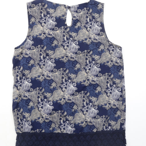 Originals Womens Blue Geometric Polyester Basic Tank Size 16 Round Neck