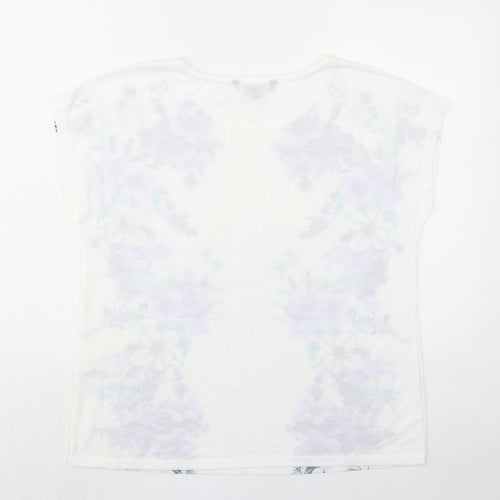 Bonmarché Womens White Floral Polyester Basic T-Shirt Size 14 Boat Neck