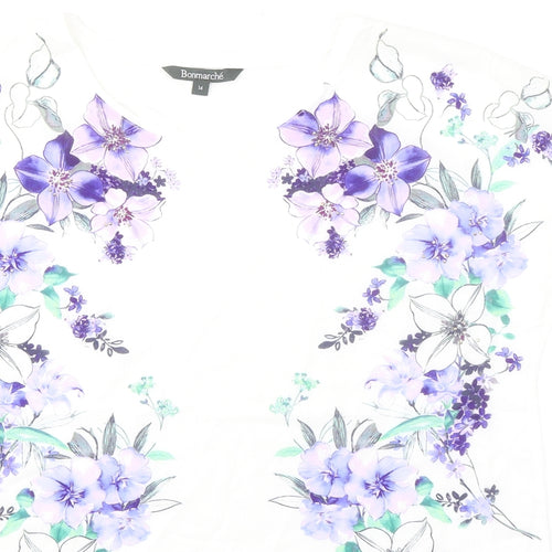 Bonmarché Womens White Floral Polyester Basic T-Shirt Size 14 Boat Neck