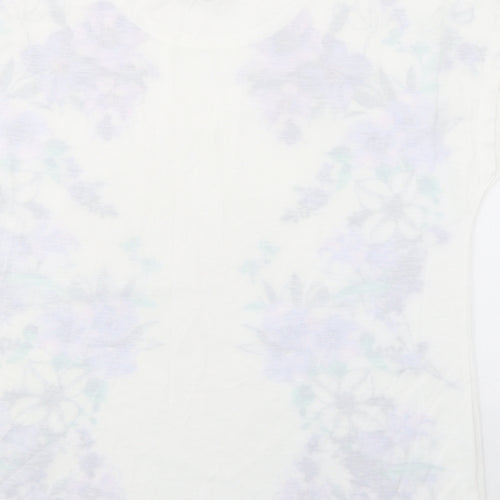 Bonmarché Womens White Floral Polyester Basic T-Shirt Size 14 Boat Neck