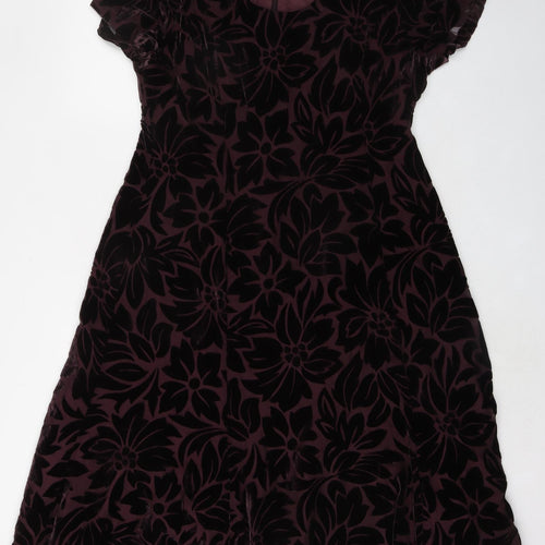 Alexon Womens Purple Floral Viscose Trapeze & Swing Size 16 Round Neck Zip