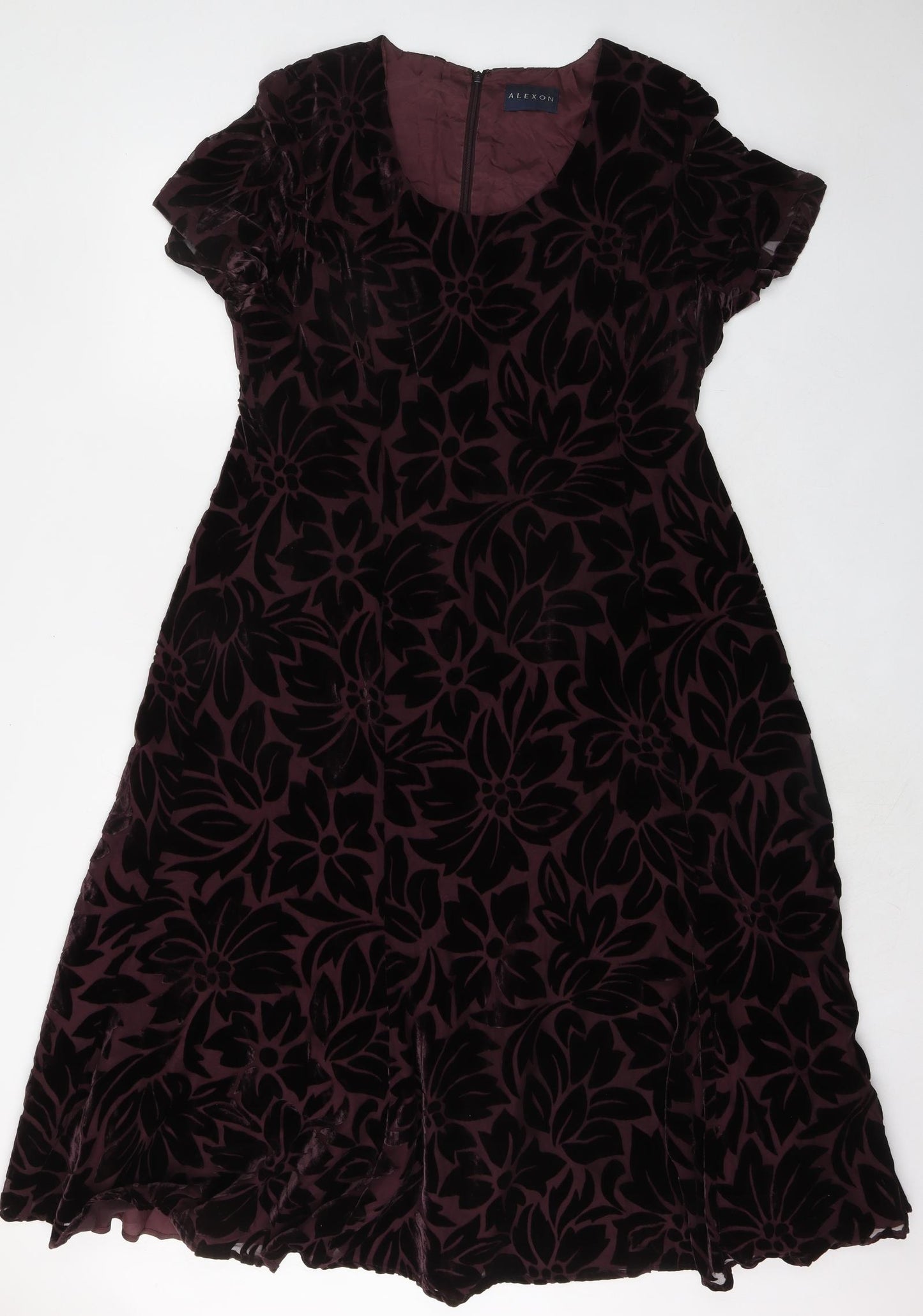 Alexon Womens Purple Floral Viscose Trapeze & Swing Size 16 Round Neck Zip