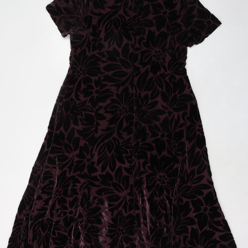 Alexon Womens Purple Floral Viscose Trapeze & Swing Size 16 Round Neck Zip