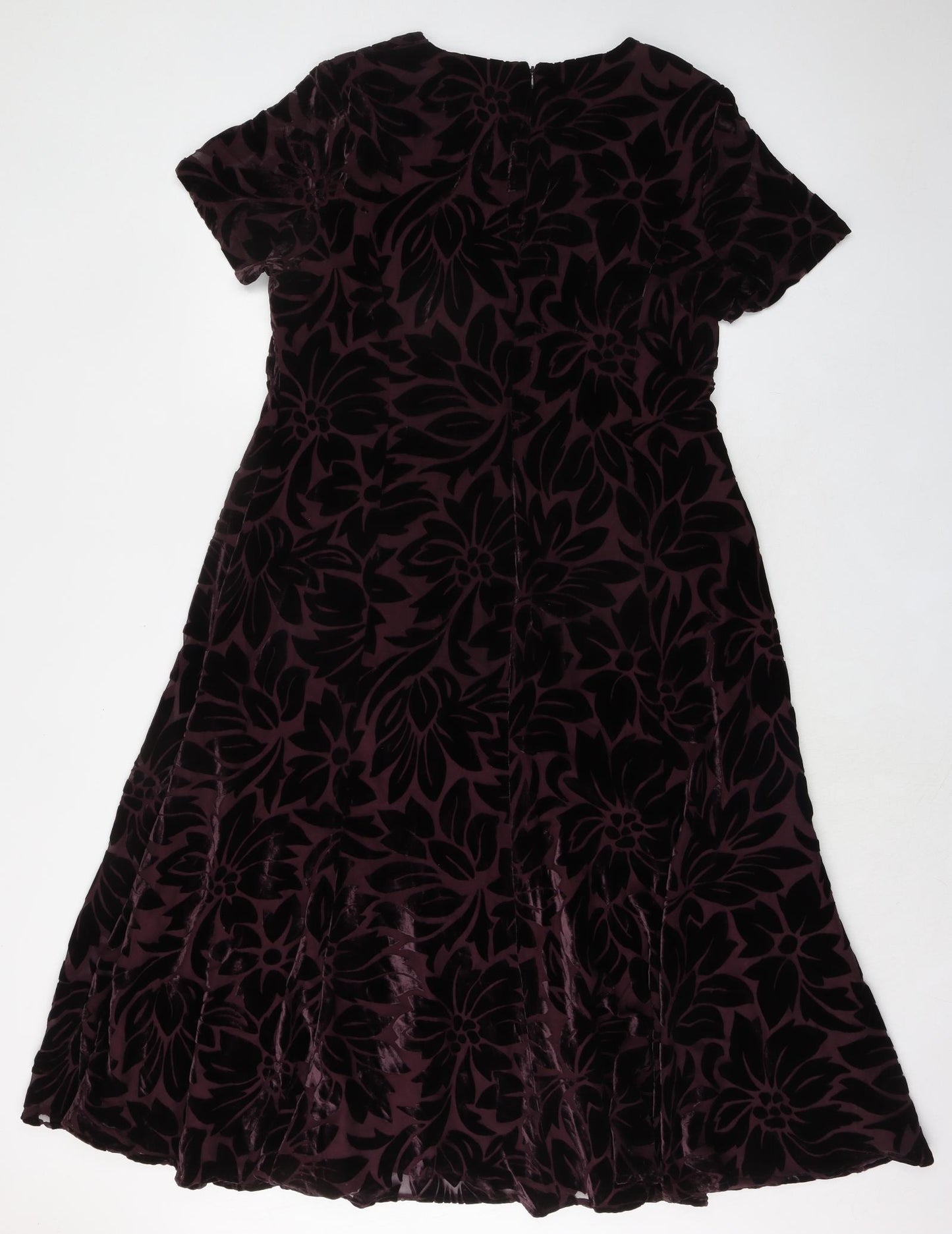 Alexon Womens Purple Floral Viscose Trapeze & Swing Size 16 Round Neck Zip