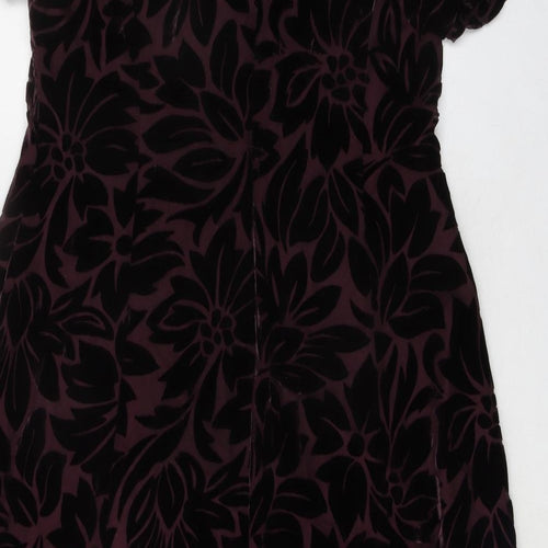 Alexon Womens Purple Floral Viscose Trapeze & Swing Size 16 Round Neck Zip
