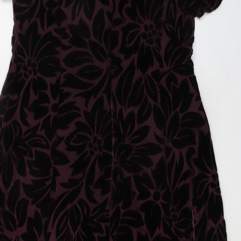 Alexon Womens Purple Floral Viscose Trapeze & Swing Size 16 Round Neck Zip