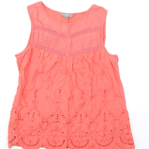 Principles Womens Orange 100% Cotton Basic Tank Size 12 Boat Neck - Broderie Anglaise