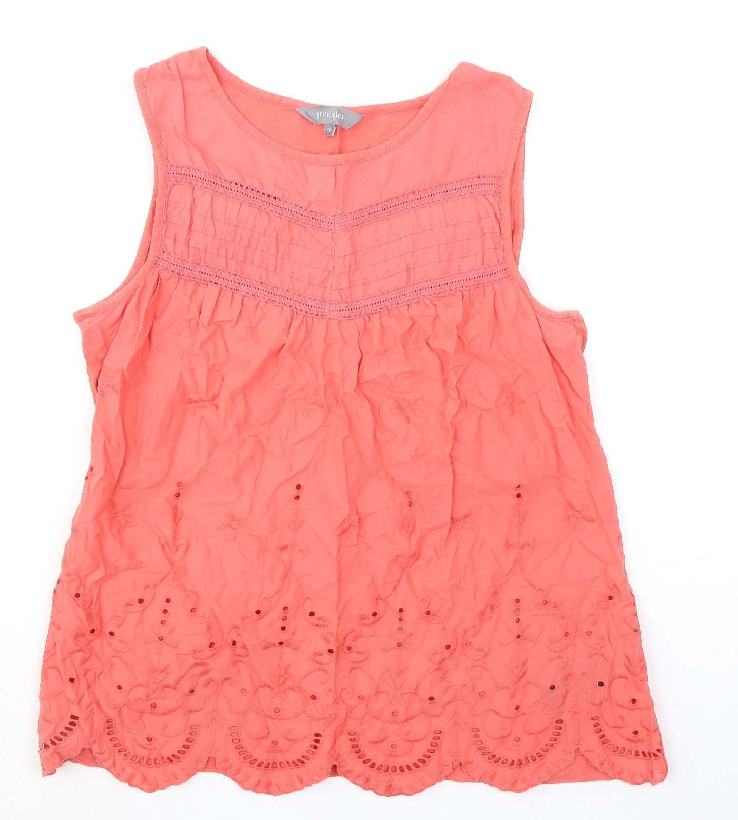 Principles Womens Orange 100% Cotton Basic Tank Size 12 Boat Neck - Broderie Anglaise