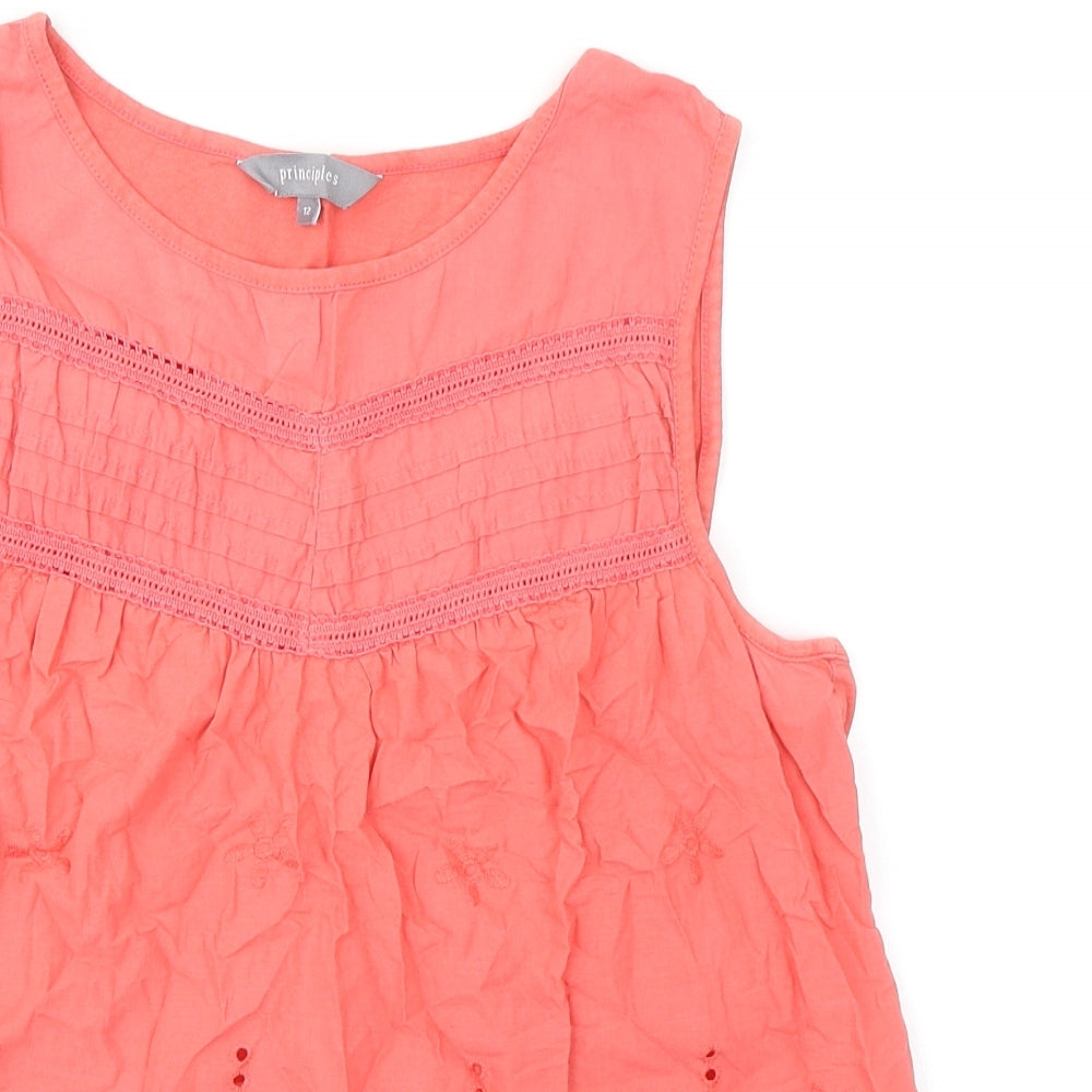 Principles Womens Orange 100% Cotton Basic Tank Size 12 Boat Neck - Broderie Anglaise