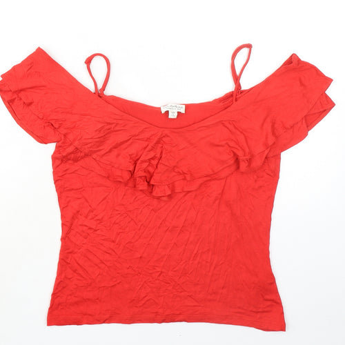 Miss Selfridge Womens Red Viscose Basic Blouse Size 16 Off the Shoulder