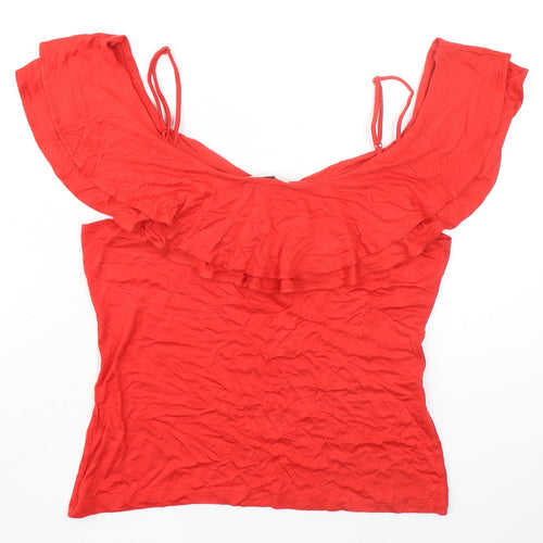 Miss Selfridge Womens Red Viscose Basic Blouse Size 16 Off the Shoulder