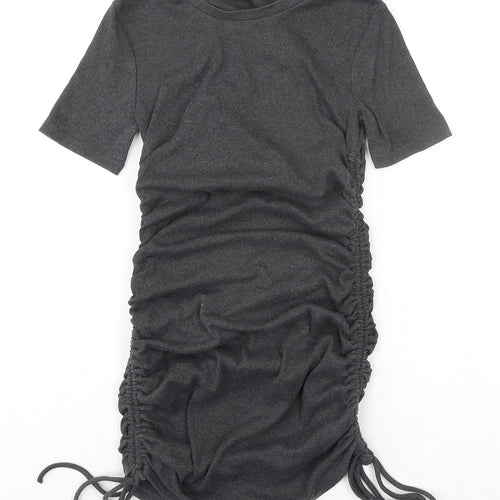 Zara Womens Grey Cotton Shirt Dress Size S Round Neck Pullover