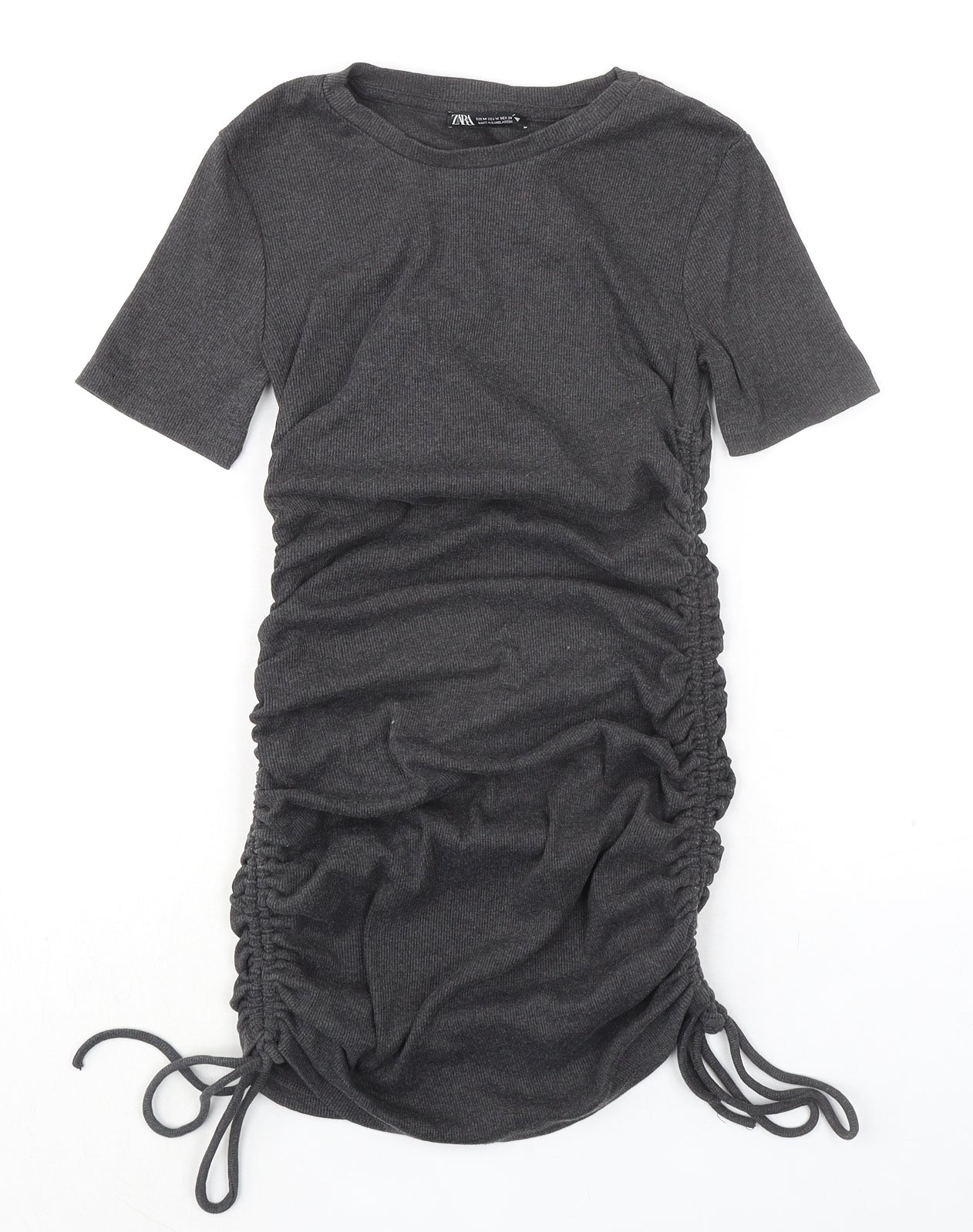 Zara Womens Grey Cotton Shirt Dress Size S Round Neck Pullover