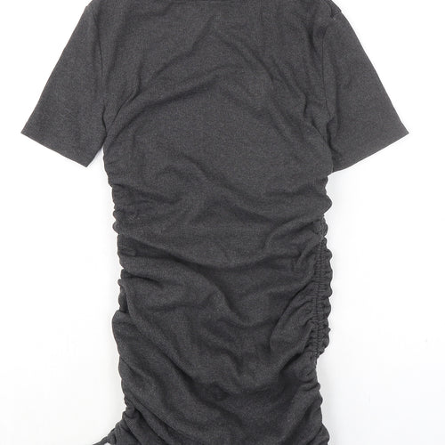 Zara Womens Grey Cotton Shirt Dress Size S Round Neck Pullover