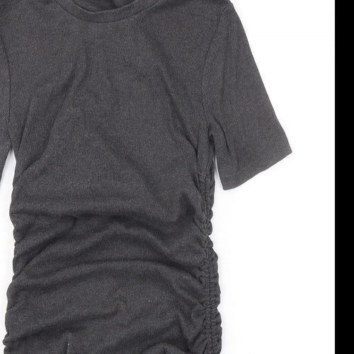 Zara Womens Grey Cotton Shirt Dress Size S Round Neck Pullover