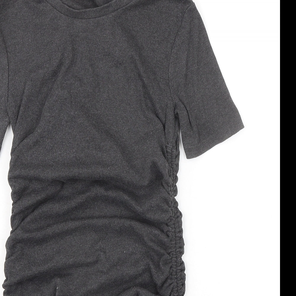 Zara Womens Grey Cotton Shirt Dress Size S Round Neck Pullover