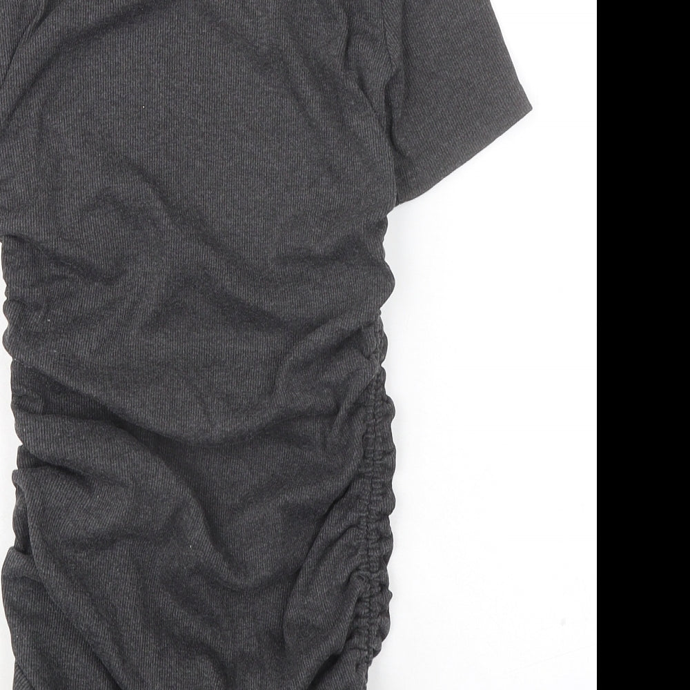 Zara Womens Grey Cotton Shirt Dress Size S Round Neck Pullover