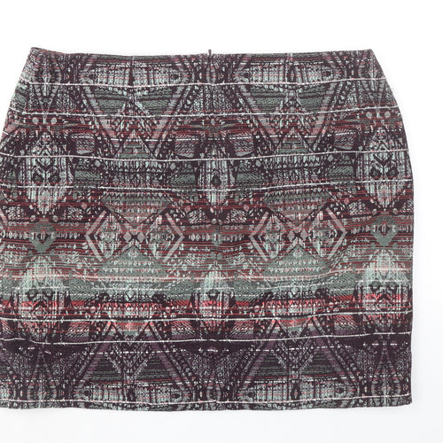 Monsoon Womens Multicoloured Geometric Cotton A-Line Skirt Size 18 Zip