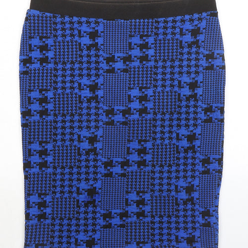 Marks and Spencer Womens Blue Geometric Polyester Bandage Skirt Size 16 - Houndstooth pattern