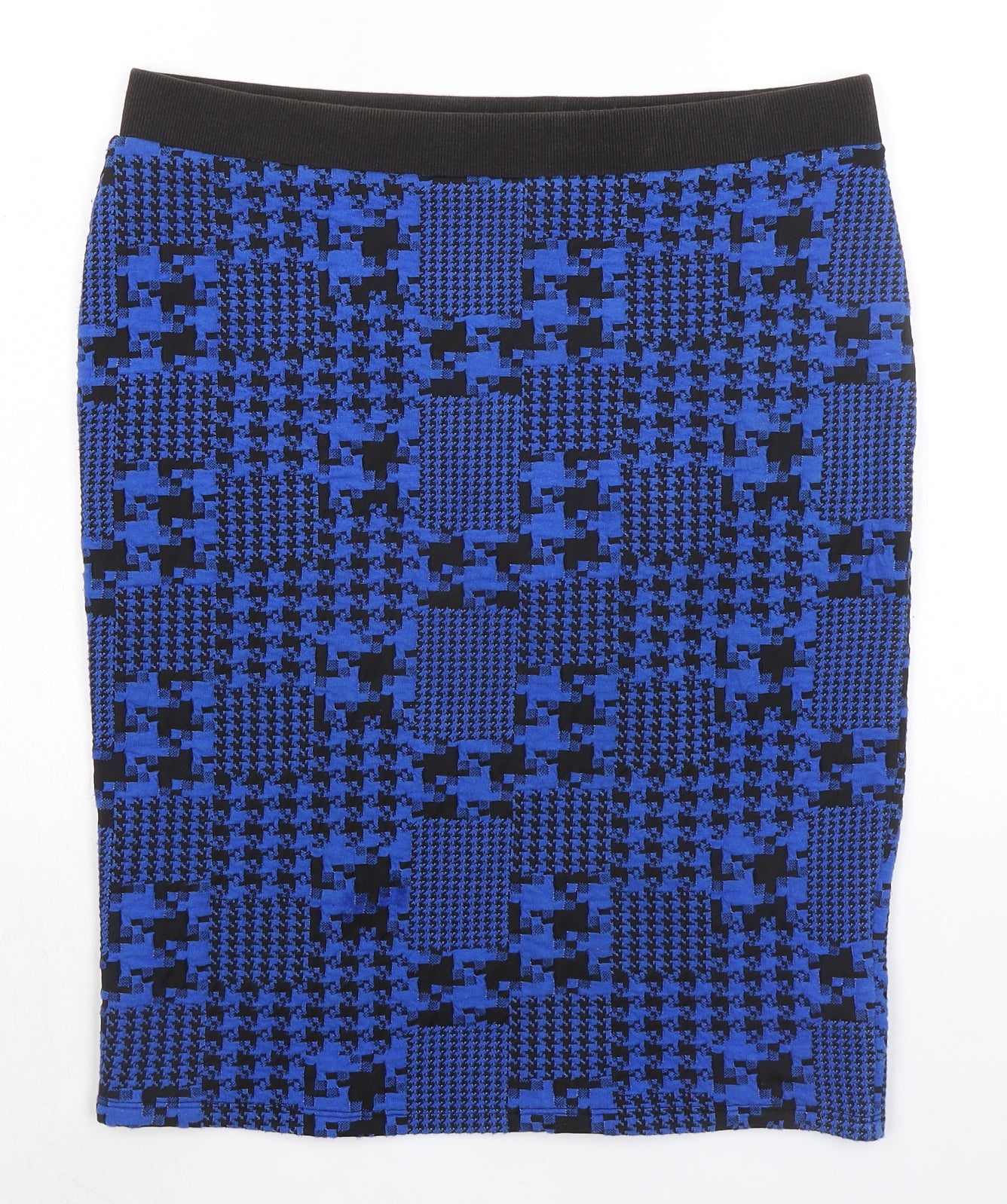 Marks and Spencer Womens Blue Geometric Polyester Bandage Skirt Size 16 - Houndstooth pattern