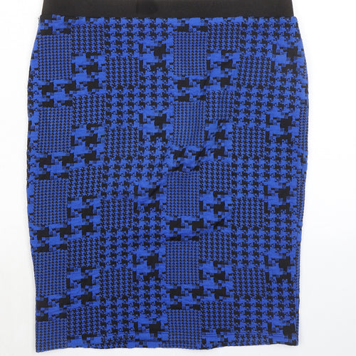 Marks and Spencer Womens Blue Geometric Polyester Bandage Skirt Size 16 - Houndstooth pattern