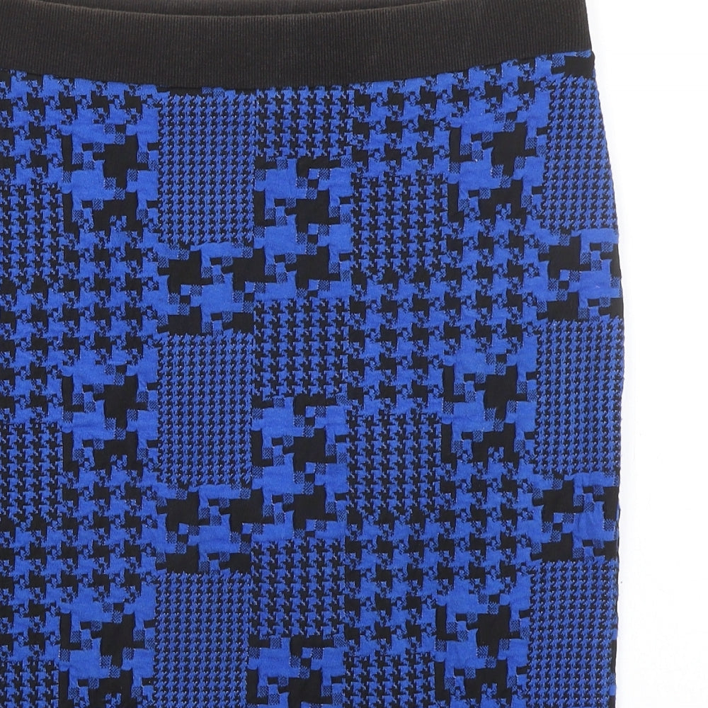 Marks and Spencer Womens Blue Geometric Polyester Bandage Skirt Size 16 - Houndstooth pattern