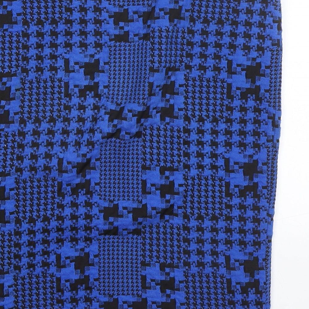 Marks and Spencer Womens Blue Geometric Polyester Bandage Skirt Size 16 - Houndstooth pattern