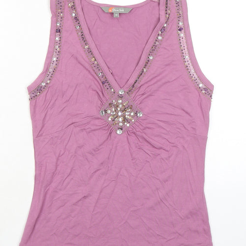 Gharani Strok Womens Pink Viscose Basic Tank Size 10 V-Neck
