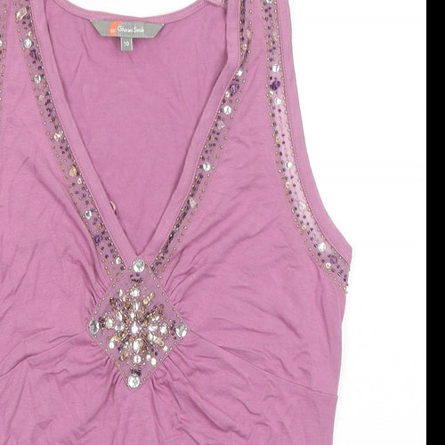 Gharani Strok Womens Pink Viscose Basic Tank Size 10 V-Neck