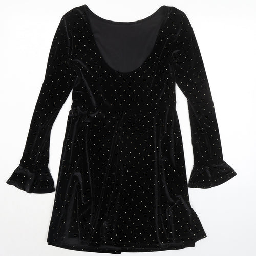 ASOS Womens Black Polka Dot Polyester A-Line Size 8 Round Neck Pullover