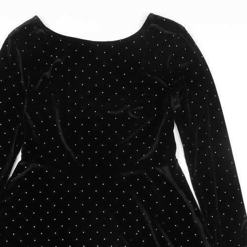 ASOS Womens Black Polka Dot Polyester A-Line Size 8 Round Neck Pullover