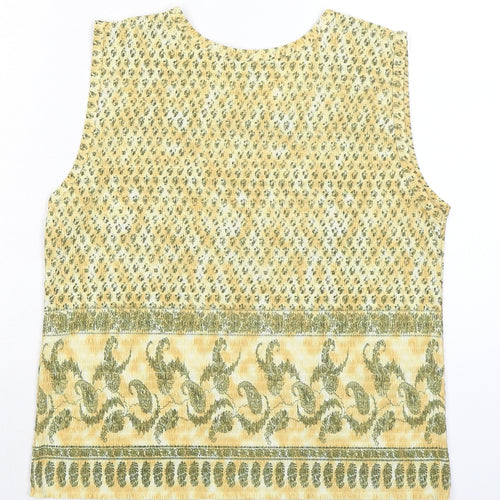 Pleat Pleat Womens Yellow Paisley Polyester Basic Tank Size L Round Neck