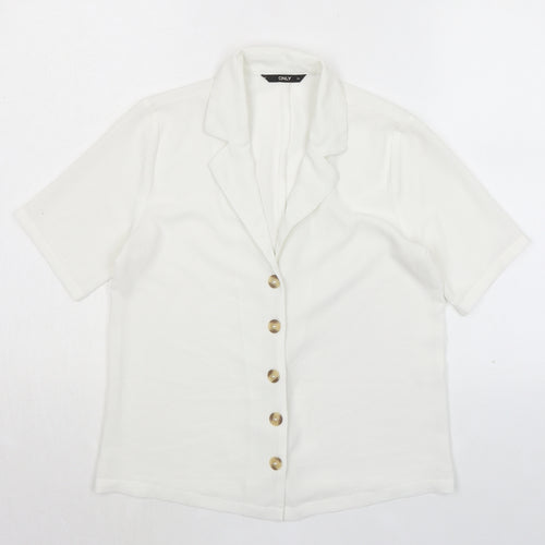 Only Womens White Polyester Basic Button-Up Size 6 Collared