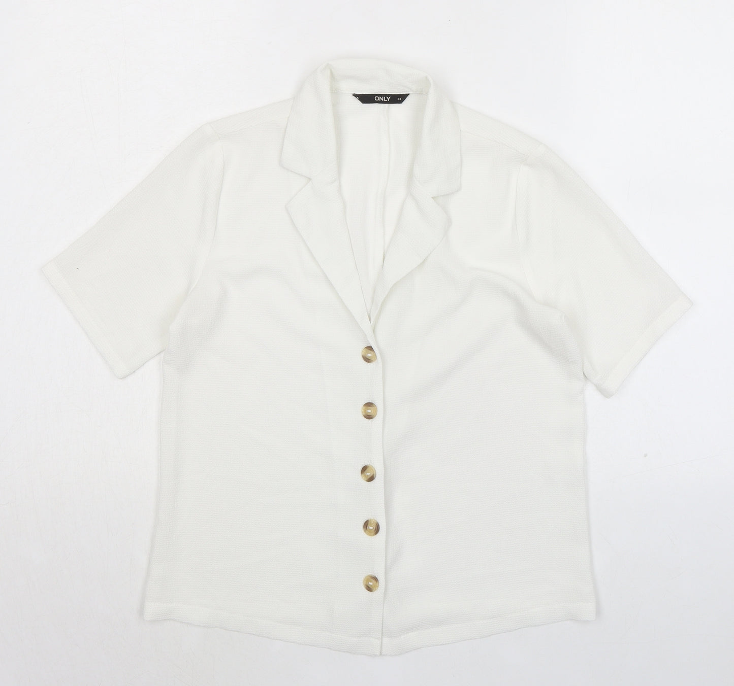 Only Womens White Polyester Basic Button-Up Size 6 Collared