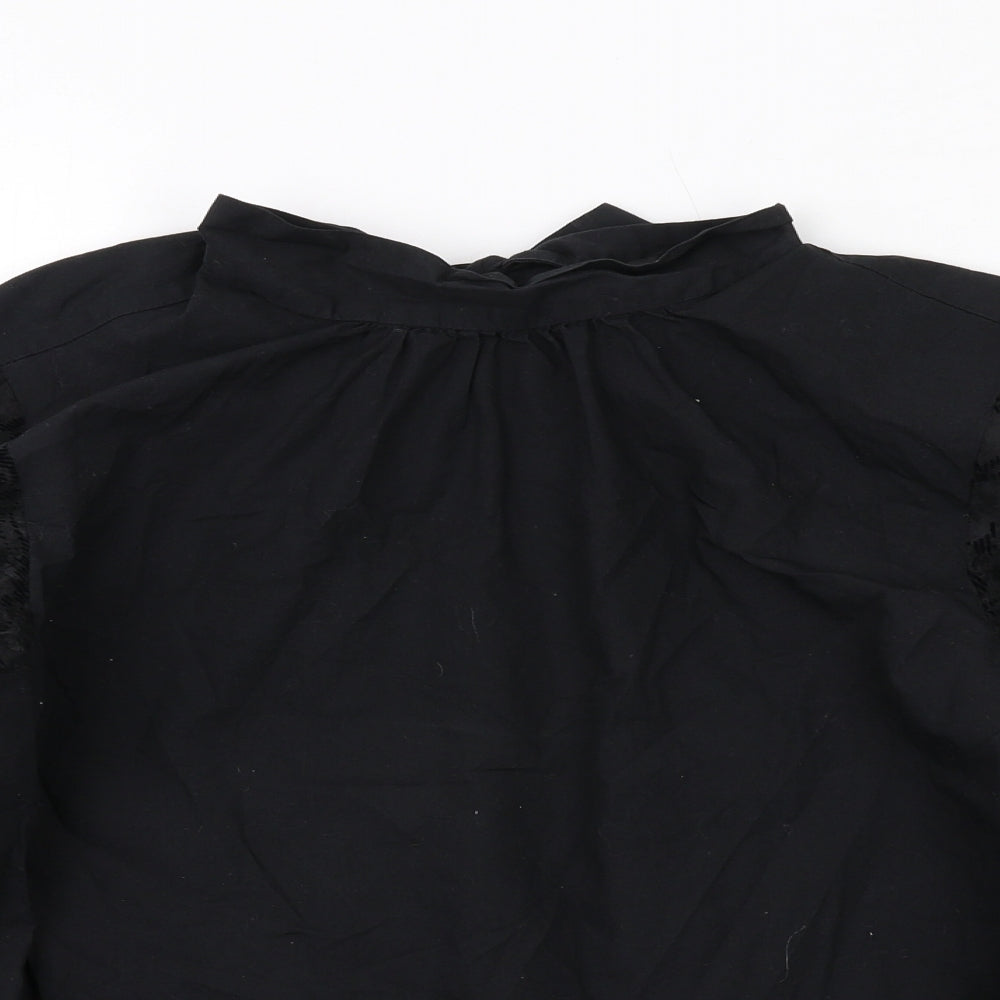 Zara Womens Black Cotton Basic Blouse Size S Round Neck