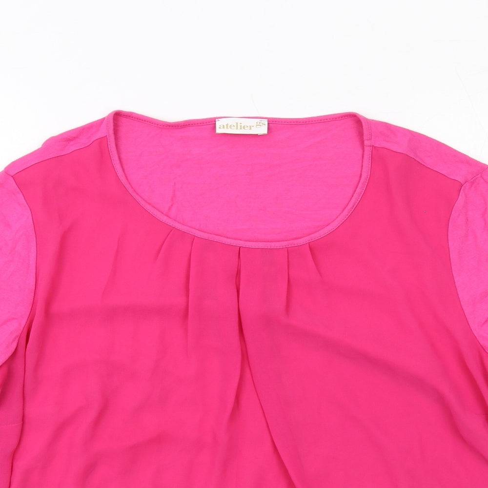 Atelier Womens Pink Viscose Basic Blouse Size 20 Round Neck