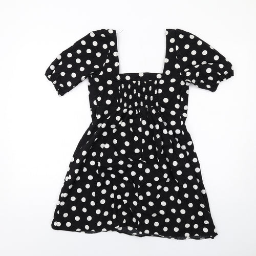 Miss Selfridge Womens Black Polka Dot Cotton A-Line Size 8 Square Neck Pullover